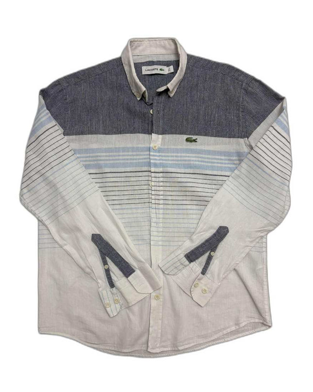 Lacoste Colorblock Gradient Stripe Cotton Indigo & White Shirt - M