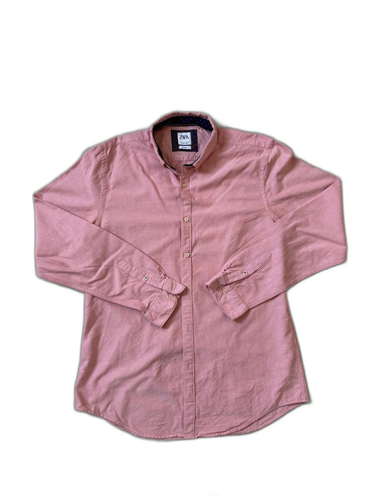 ZARA Slim Fit Oxford Long Sleeve Pink Shirt - S