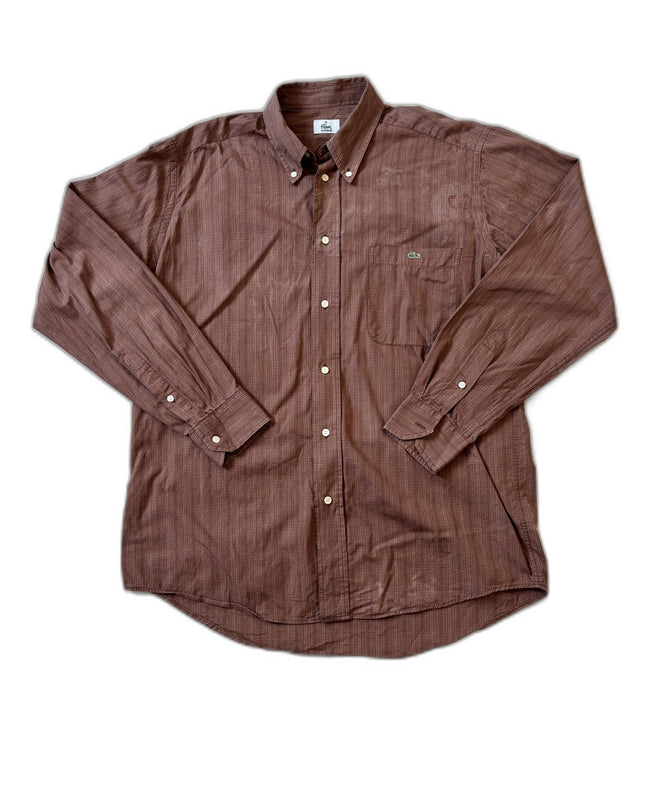 Lacoste Plaid Button-Up Long Sleeve Brown Shirt - M