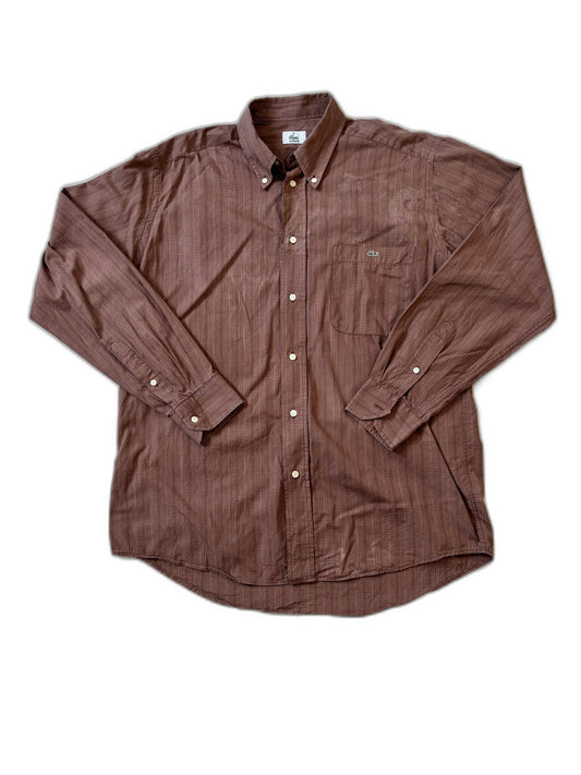 Lacoste Plaid Button-Up Long Sleeve Brown Shirt - M