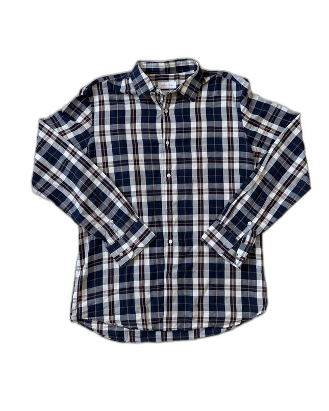 Massimo Dutti Blue & Burgundy Checked Shirt - S