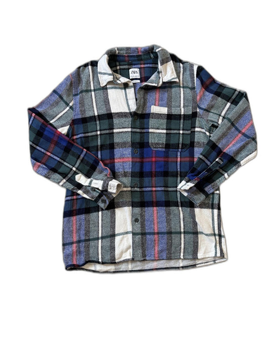 ZARA Relaxed Fit Fleece Roll Tab Sleeve Multicolor Shacket Shirt - M