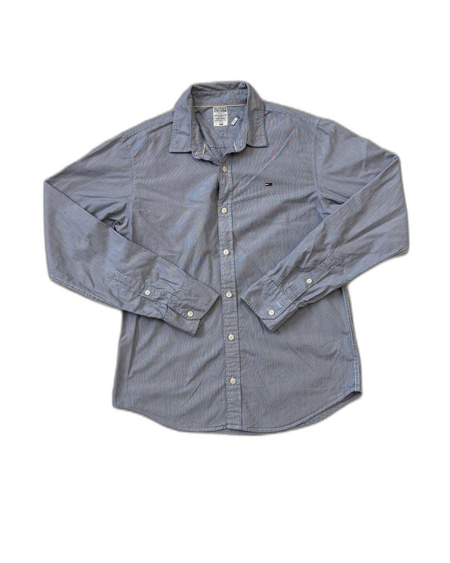 Tommy Hilfiger Micro-Striped Button-Down Denim Blue Shirt - XS