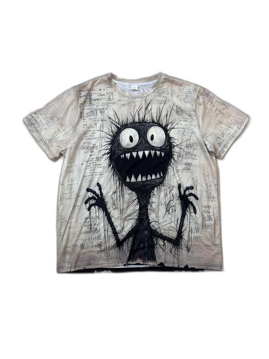 Urban Monster with Scribbled Print Beige Graphic T-Shirt - XL