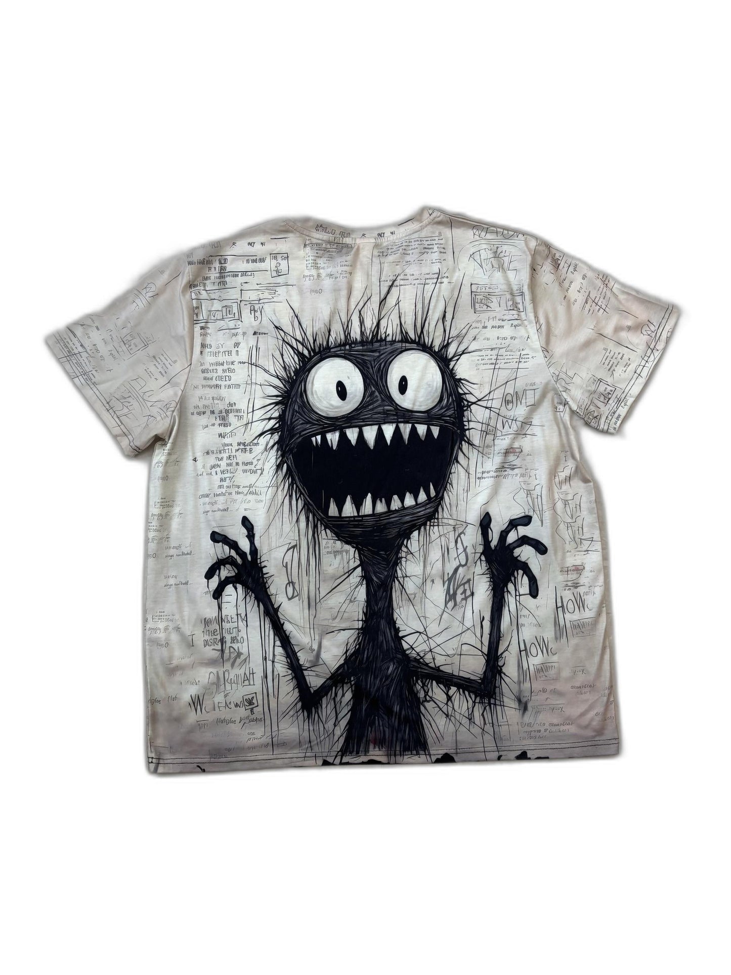 Urban Monster with Scribbled Print Beige Graphic T-Shirt - XL