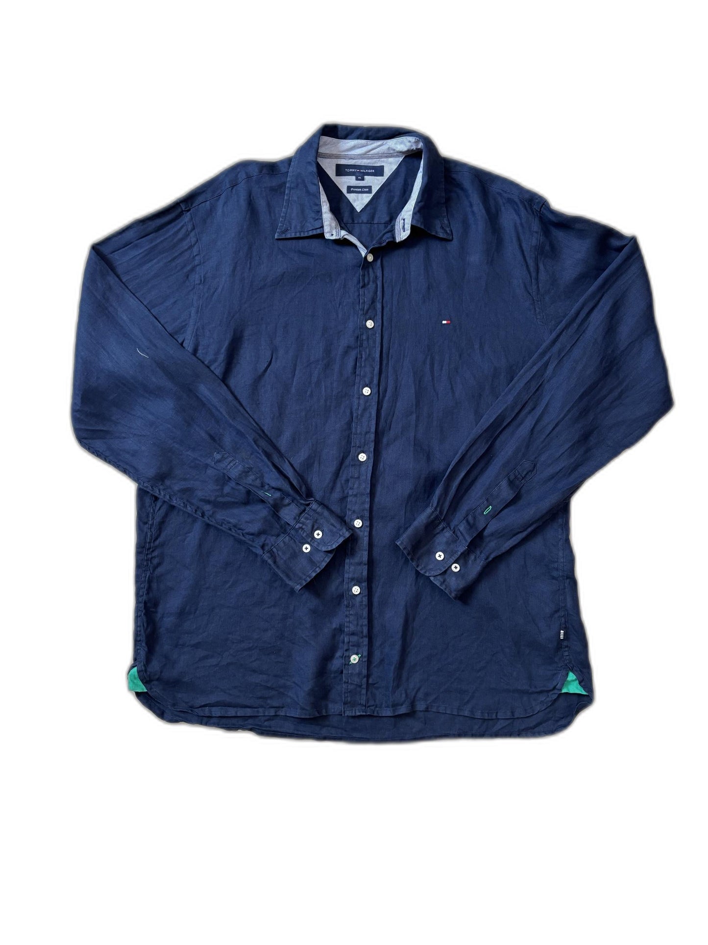 Tommy Hilfiger Premium Linen Casual Navy Blue Shirt - M
