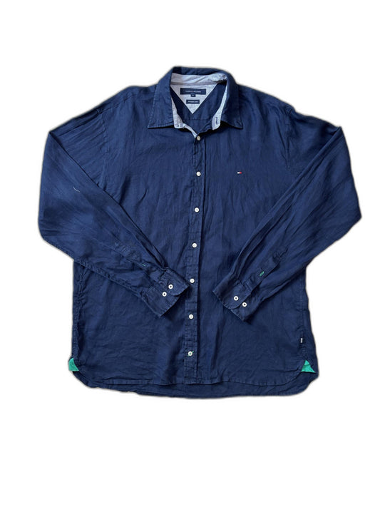 Tommy Hilfiger Premium Linen Casual Navy Blue Shirt - M