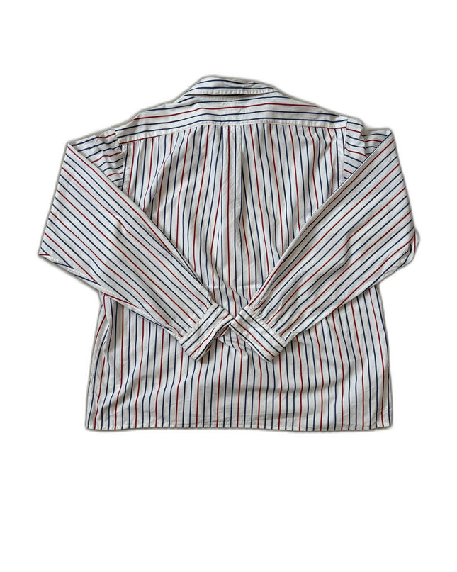 Ralph Lauren Red & Navy Blue Vertical Striped White Polo Shirt - L
