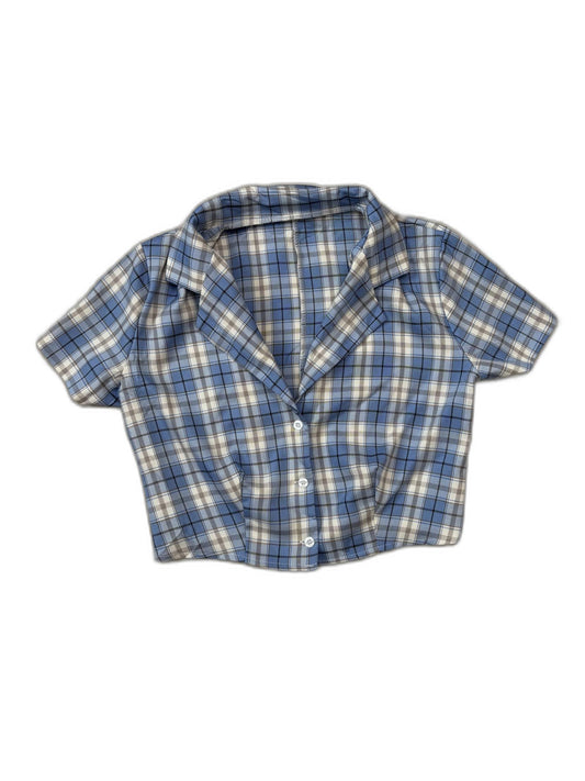 Plaid Blue & White Button-Down Crop Shirt - XS