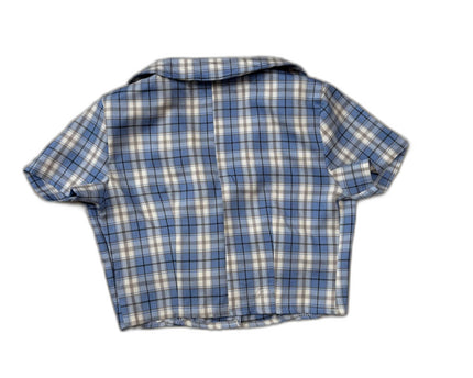 Plaid Blue & White Button-Down Crop Shirt - XS