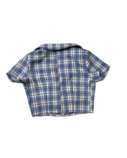 Plaid Blue & White Button-Down Crop Shirt - XS