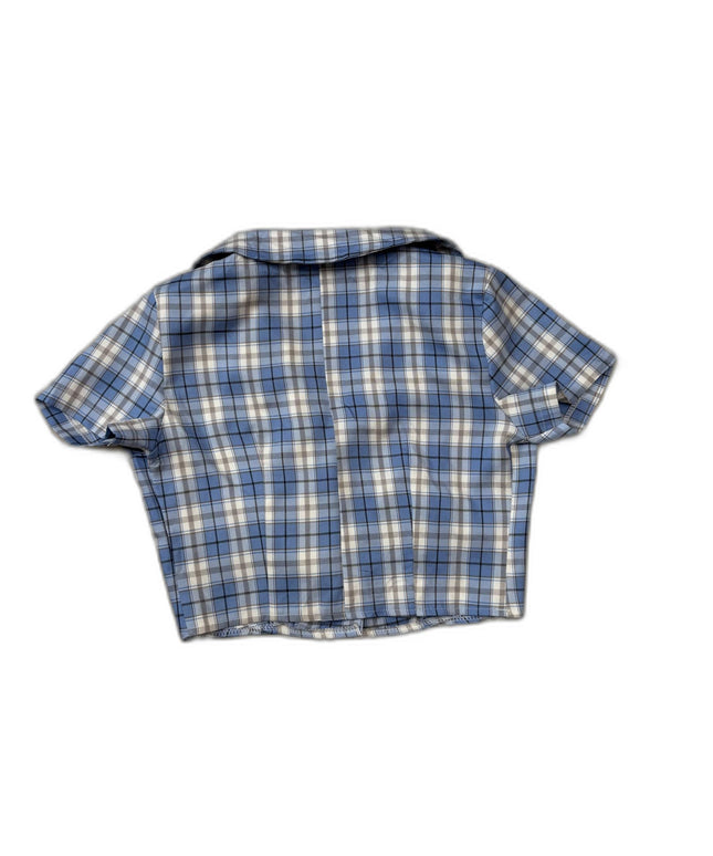 Plaid Blue & White Button-Down Crop Shirt - XS