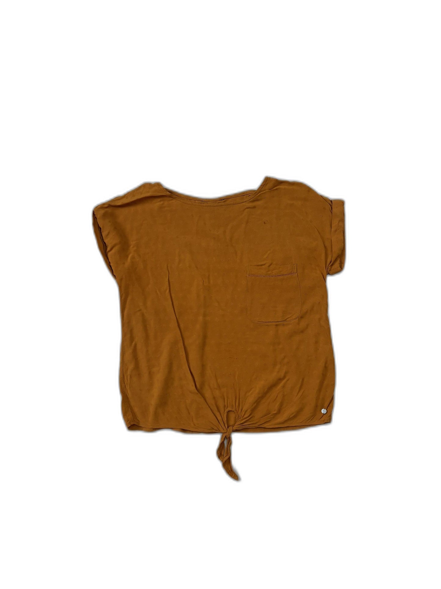 Women Casual Button-Down Tie-Back Mustard Top - S