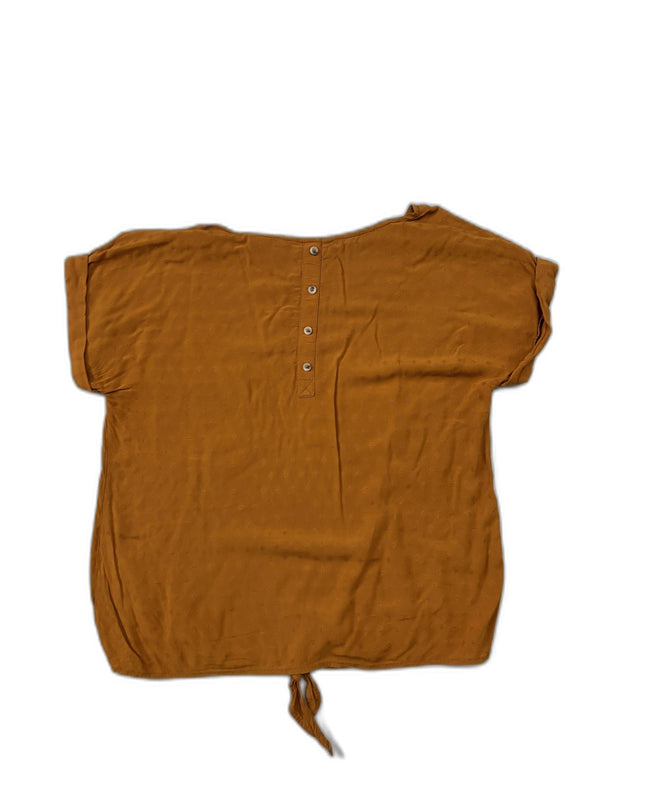 Women Casual Button-Down Tie-Back Mustard Top - S