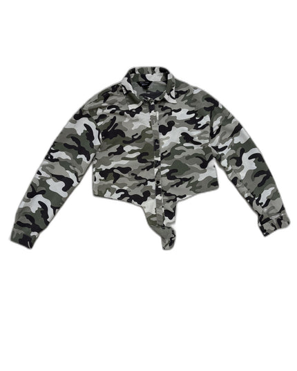 New Look Camouflage Cropped Button-Down Top - XS