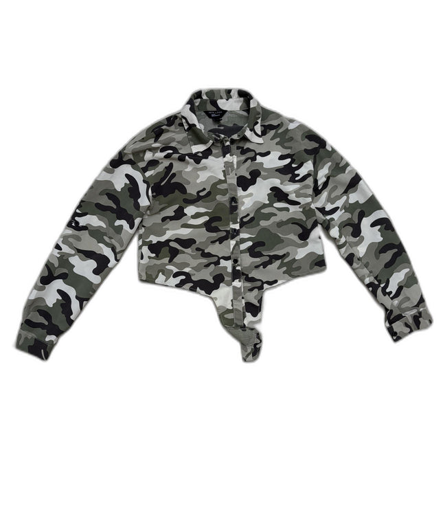 New Look Camouflage Cropped Button-Down Top - XS