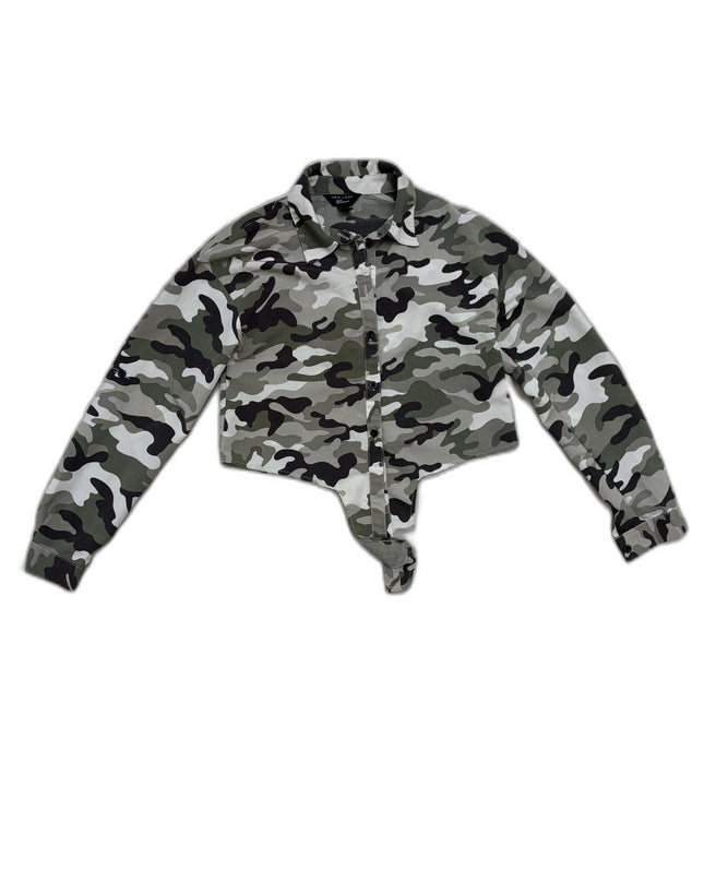 New Look Camouflage Cropped Button-Down Top - XS