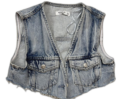 Pull & Bear Blue Denim Cropped Jacket - XS
