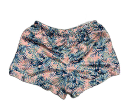 Tropical Palm Leaf Polyster Pink Shorts - XS