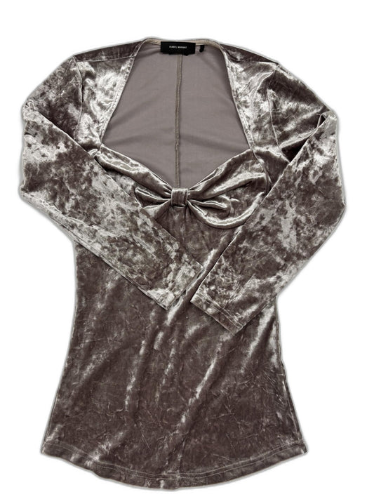 Isabel Marant Crushed Velvet Top Gubaia Black Sweetheart Bow Knotted - XS