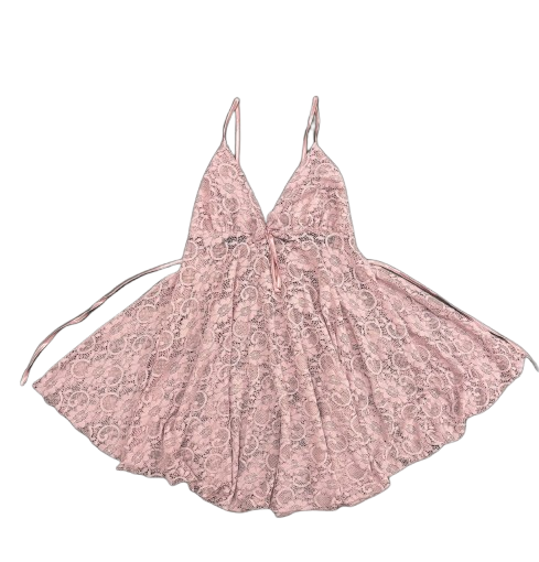 Pink Lace V-Neck Babydoll Dress - XS