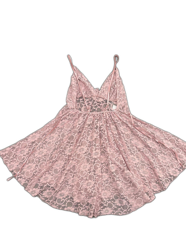 Pink Lace V-Neck Babydoll Dress - XS