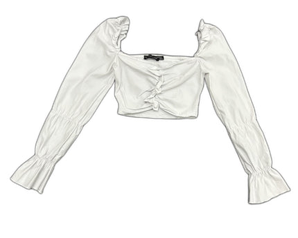 Pretty Little Thing White Ruched Front Long Sleeve Crop Top - XS