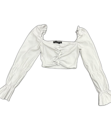 Pretty Little Thing White Ruched Front Long Sleeve Crop Top - XS