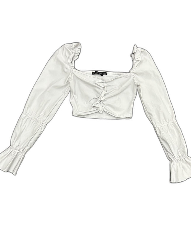 Pretty Little Thing White Ruched Front Long Sleeve Crop Top - XS
