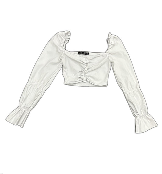 Pretty Little Thing White Ruched Front Long Sleeve Crop Top - XS