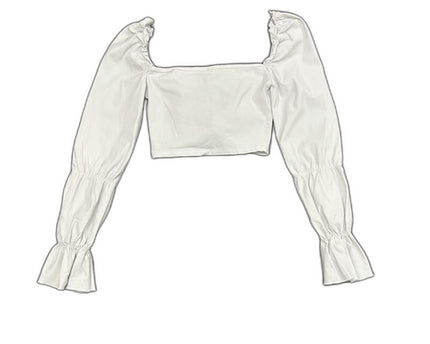 Pretty Little Thing White Ruched Front Long Sleeve Crop Top - XS