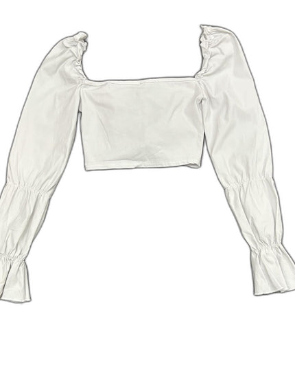 Pretty Little Thing White Ruched Front Long Sleeve Crop Top - XS