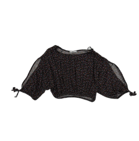 Pull & Bear Black Ditsy Floral Chiffon Crop Blouse - XS