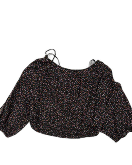 Pull & Bear Black Ditsy Floral Chiffon Crop Blouse - XS
