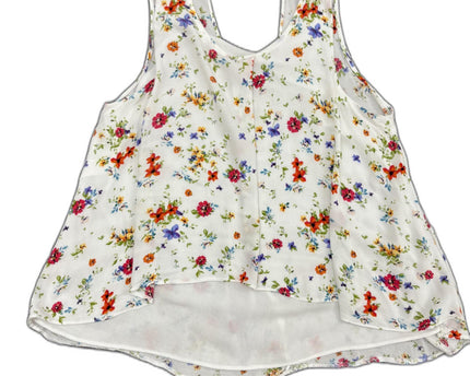 Bershka White Multicolor Floral Sleeveless Chiffon Top - XS