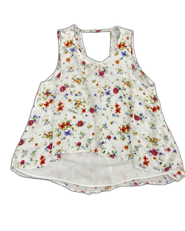 Bershka White Multicolor Floral Sleeveless Chiffon Top - XS