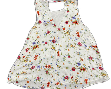 Bershka White Multicolor Floral Sleeveless Chiffon Top - XS