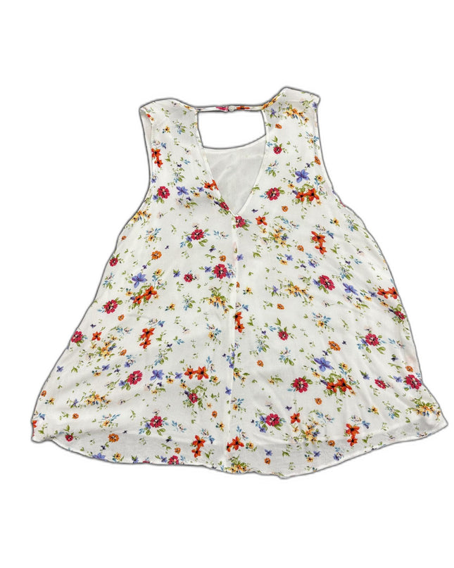 Bershka White Multicolor Floral Sleeveless Chiffon Top - XS