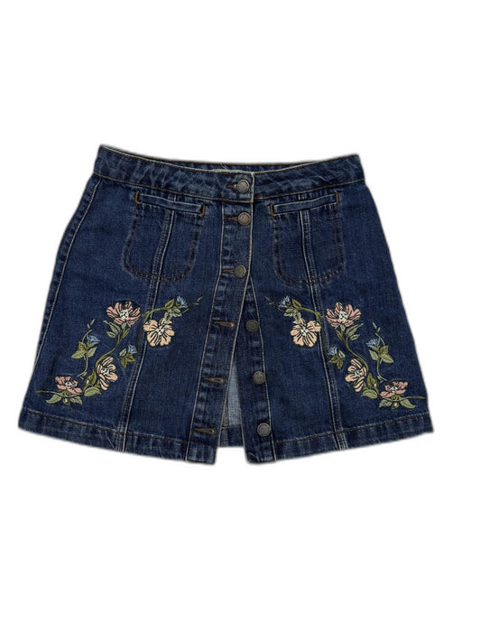 Topshop Moto Y2K Embroidered Button-Front Denim Mini Skirt - M | Waist: 28"