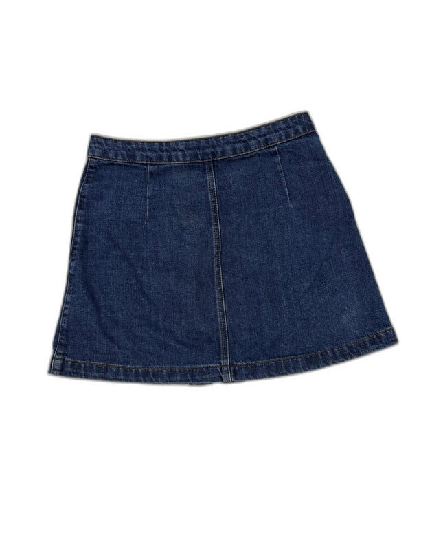 Topshop Moto Y2K Embroidered Button-Front Denim Mini Skirt - M | Waist: 28"