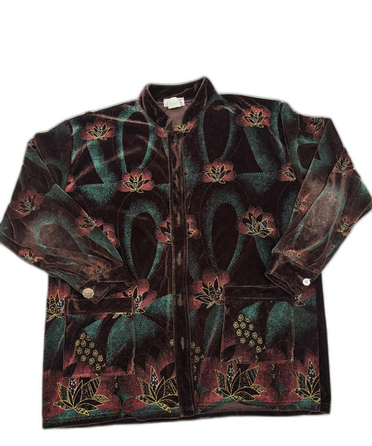 Claire Neuville Vintage Velvet Floral Embroidered Brown Jacket - XL