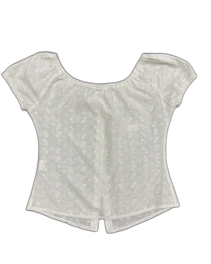 Collezione White Embroidered Floral Puffed Sleeve Eyelet Top - XS