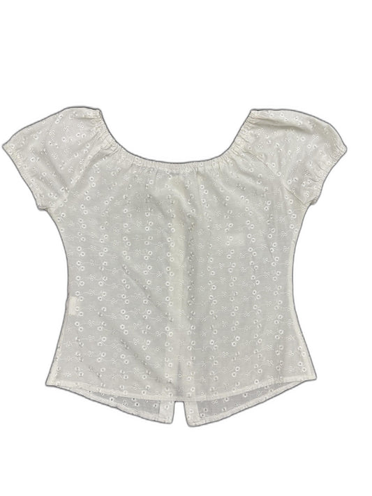 Collezione White Embroidered Floral Puffed Sleeve Eyelet Top - XS