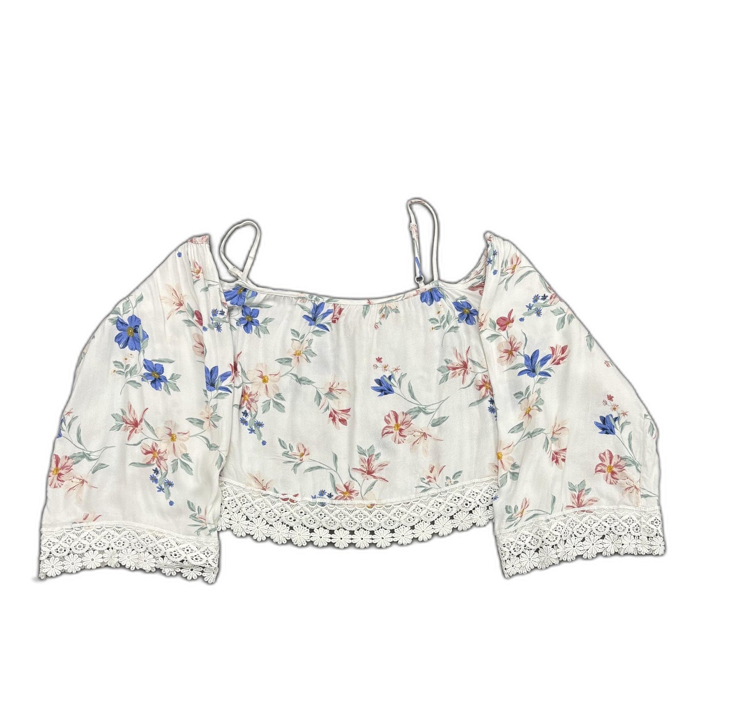 H&M Divided White Floral Lace-Trimmed Off-Shoulder Crop Top - M