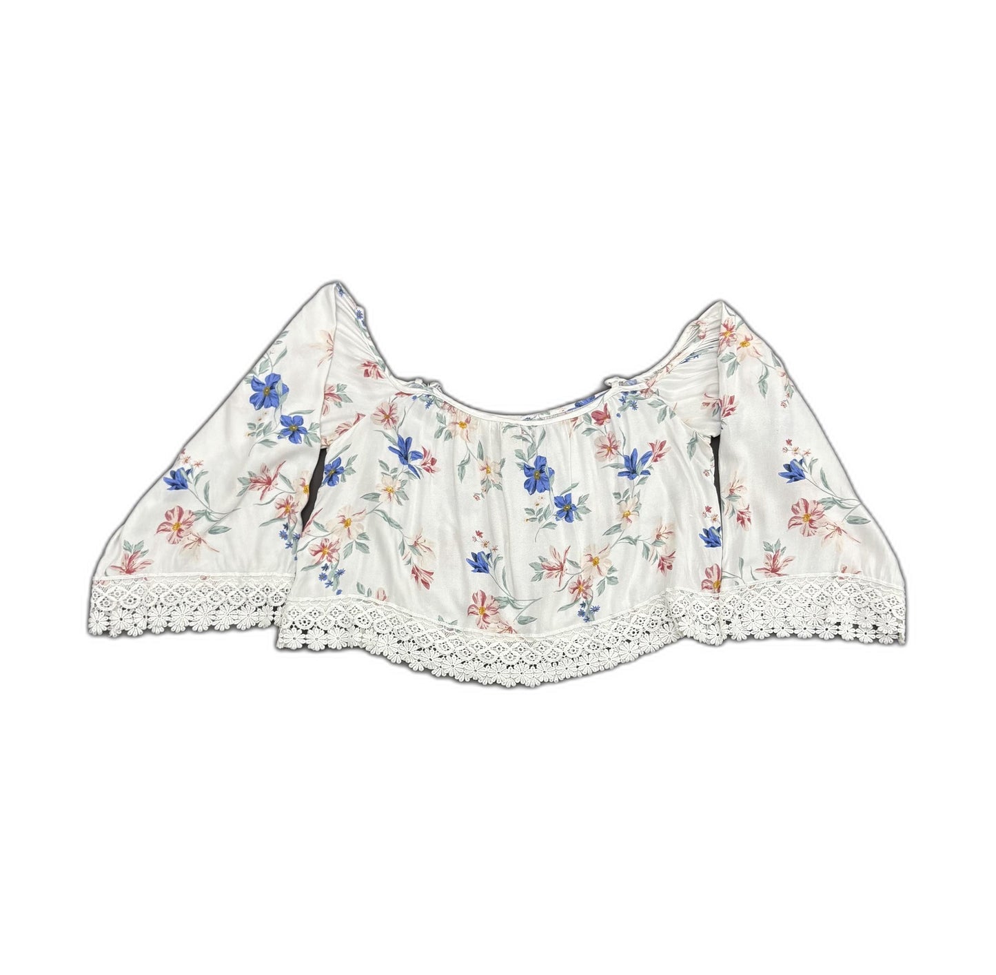 H&M Divided White Floral Lace-Trimmed Off-Shoulder Crop Top - M