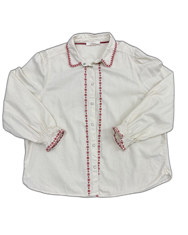 Per Una Embroidered Cotton Button-Up White Shirt - XXL