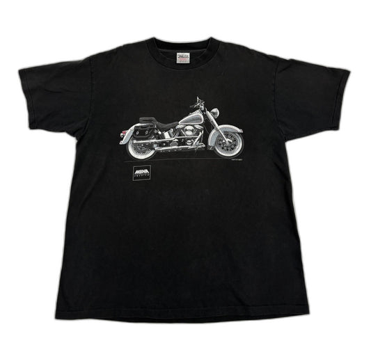Single Stitch Vintage Oneita Power-T Pre-Shrunk Black Motorcycle Graphic T-Shirt - XL
