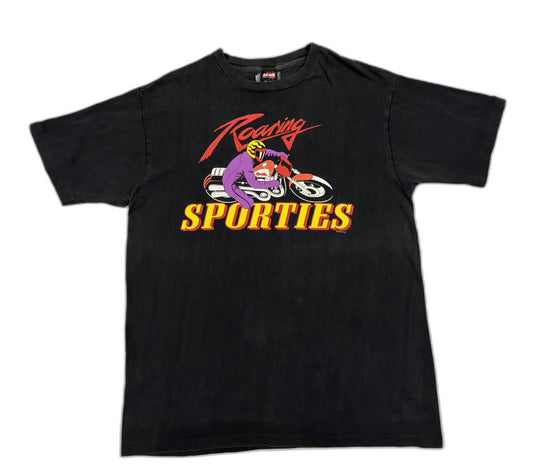 ACME Merchandising Vintage Roaring Sporties Graphic Black T-Shirt- M