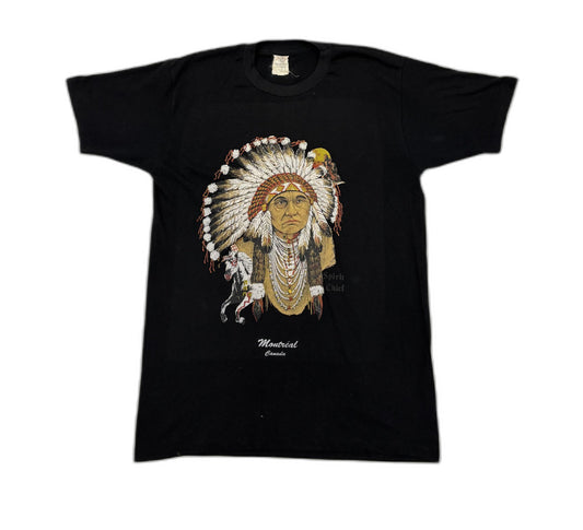 Quality Goods Vintage Spirit Chief Native American Graphic Black T-Shirt - M