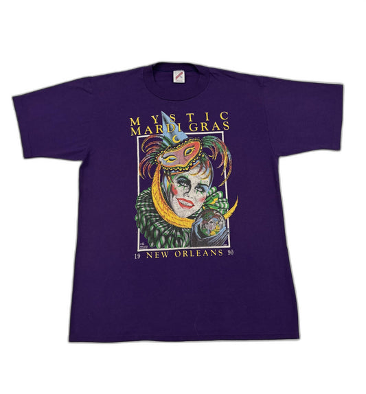 Jerzees Mystic Mardi Gras 1990 New Orleans Purple Graphic T-Shirt - L